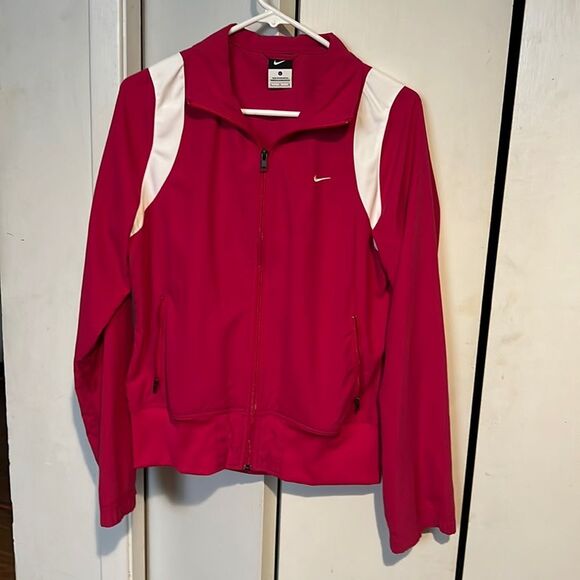 Nike Women's Large Pink White Athletic Lightweight Zip Up Pocket Jacket - Picture 1 of 3
